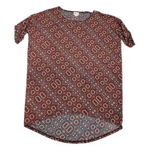 LuLaRoe Irma Pink Orange Geometric High Low Slinky Tunic‎ Top XS